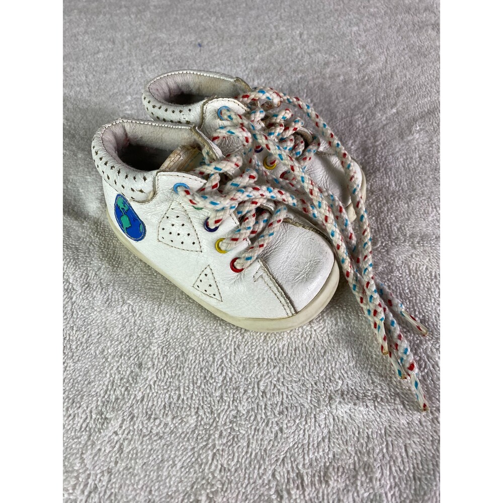 Vintage 1994 Playskool Baby Toddler Shoes Size 3 White Leather Earth Globe Laces
